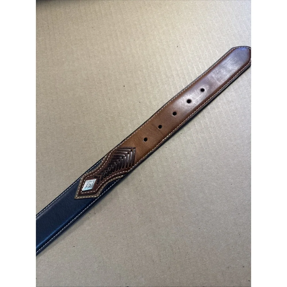 Nocona Genuine Leather Belt Top Hand Overlay Brown / Black Mens 40 Western Wear